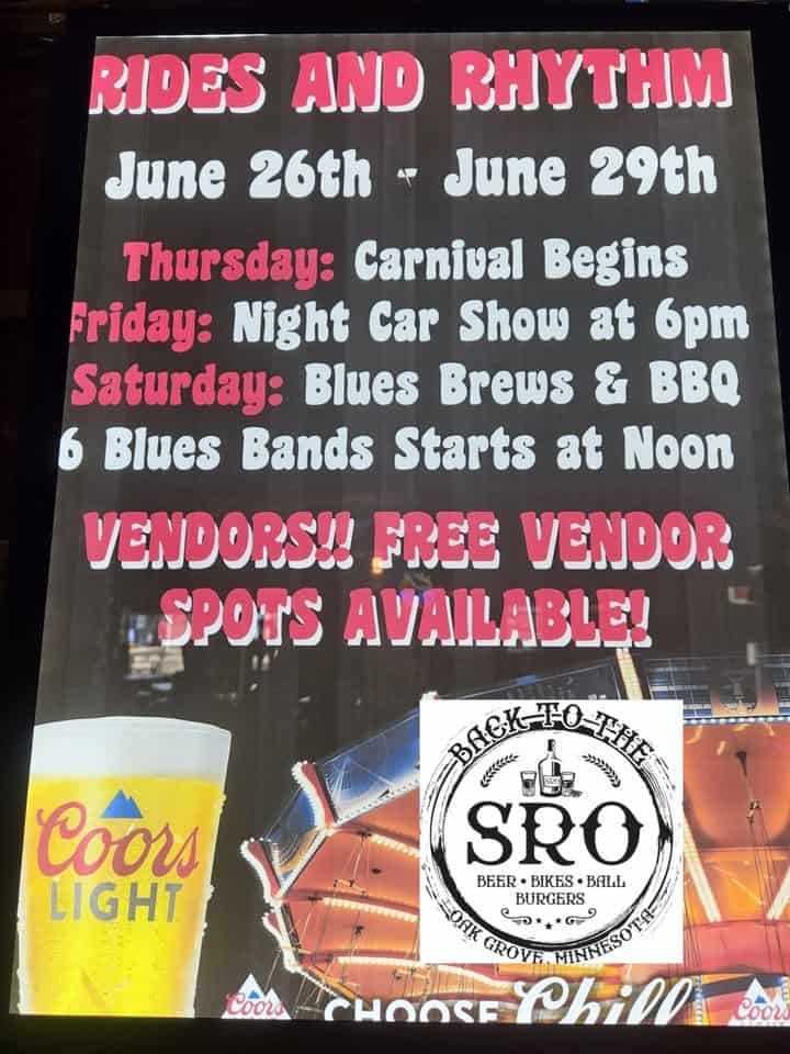 S.R.O. Rides & Rhythm FREE outdoor events!!! event at 18919 Lake George Blvd Nw in Anoka, MN on June 26, 2025