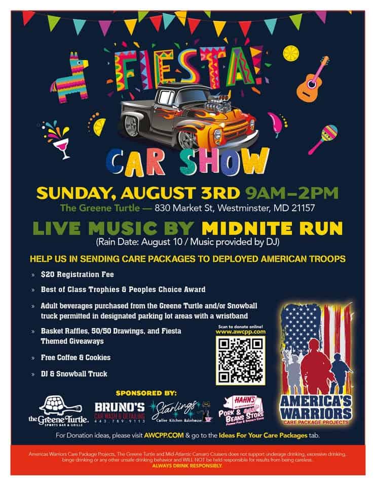 Summer Fiesta Car Show Benefiting our Deployed Military event at 830 Market St in Westminster, MD on August 3, 2025