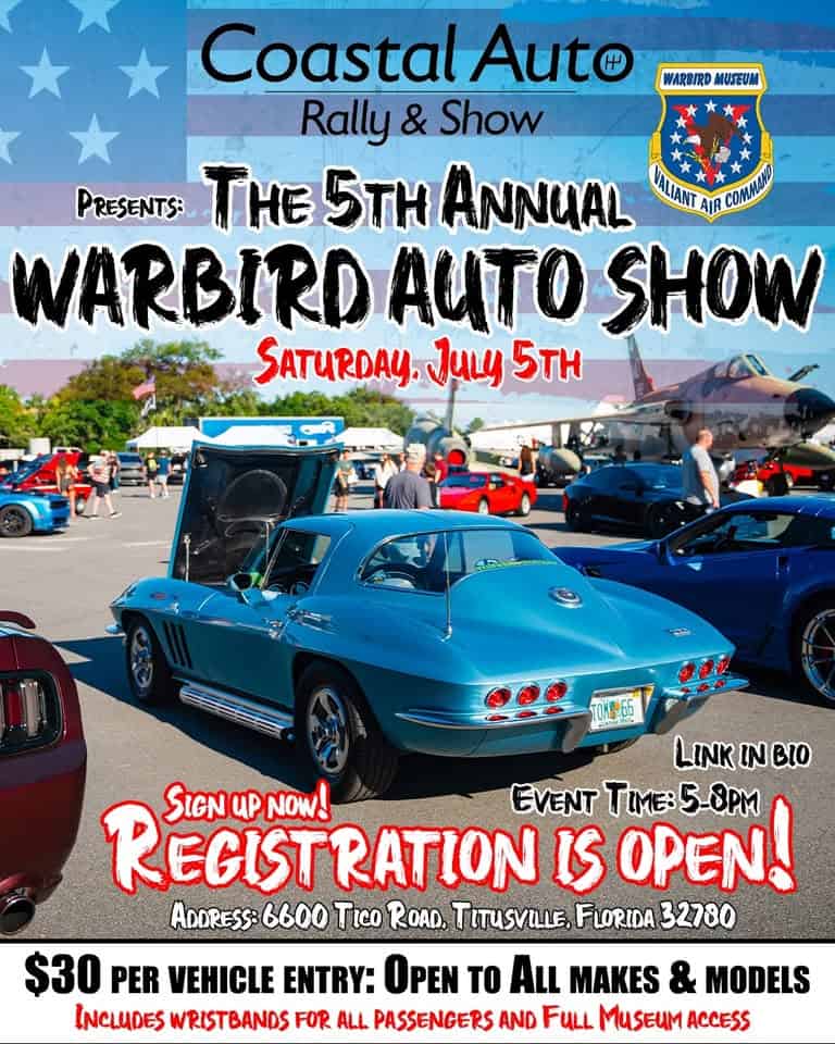 The 5th Annual WARBIRD AUTO SHOW event at 6600 Tico Rd in Titusville, FL on July 5, 2025