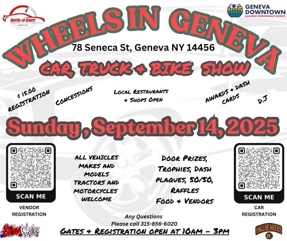 WHEELS IN GENEVA CAR,TRUCK & MOTORCYCLE SHOW event at 62 Seneca St in Geneva, NY on September 14, 2025
