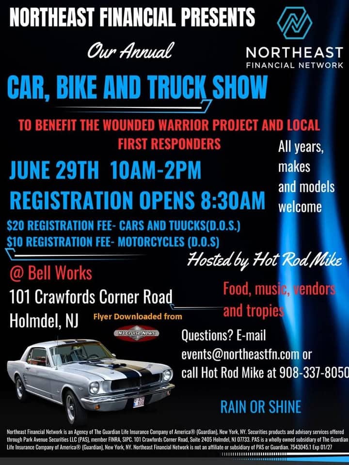 Wounded Worriors and First Responders Car Show event at 101 Crawfords Corner Road in Holmdel, NJ on June 29, 2025
