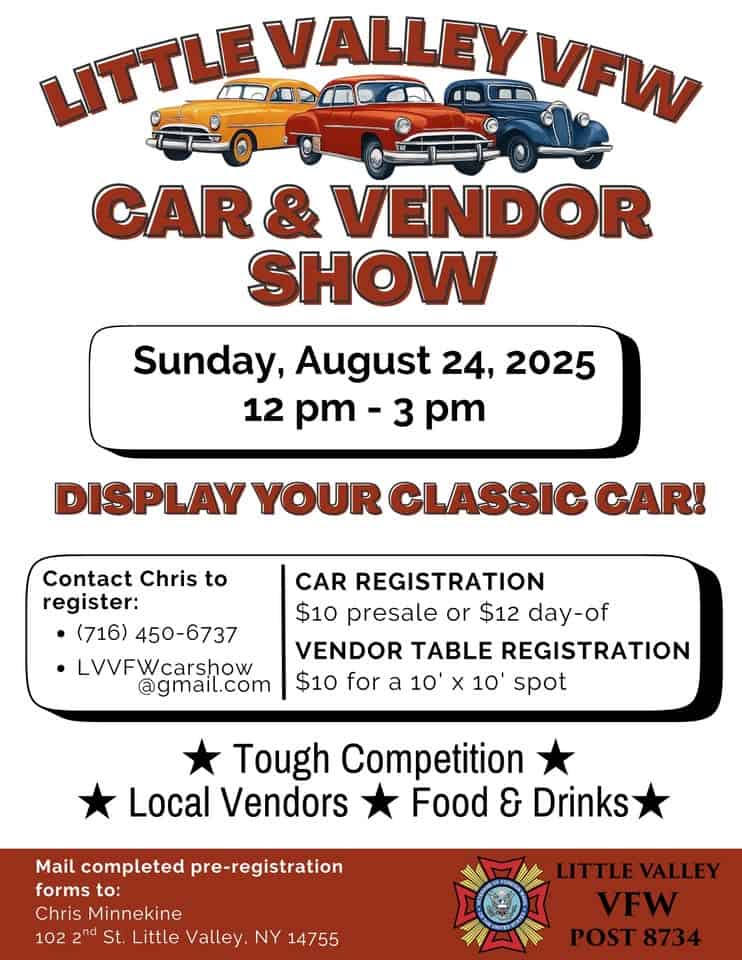 2025 Car Show event at 5460 Ny-353 in Little Valley, NY on August 24, 2025