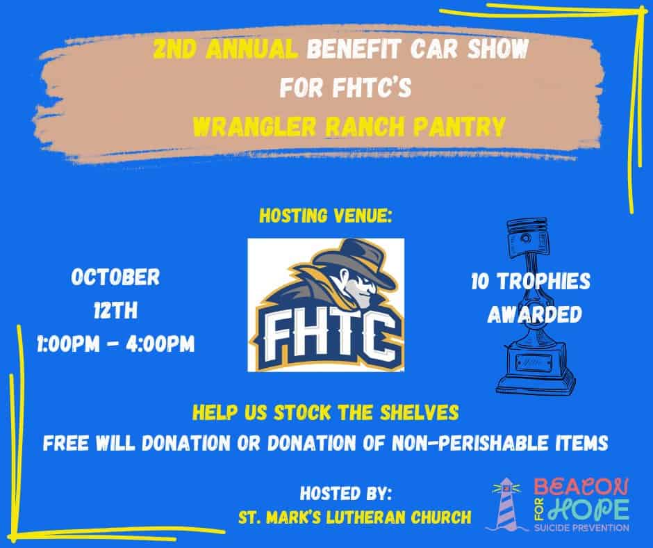 2nd Annual Benefit Car Show for FHTC's Wrangler Ranch Pantry event at 3301 W 18Th Ave in Emporia, KS on October 12, 2025