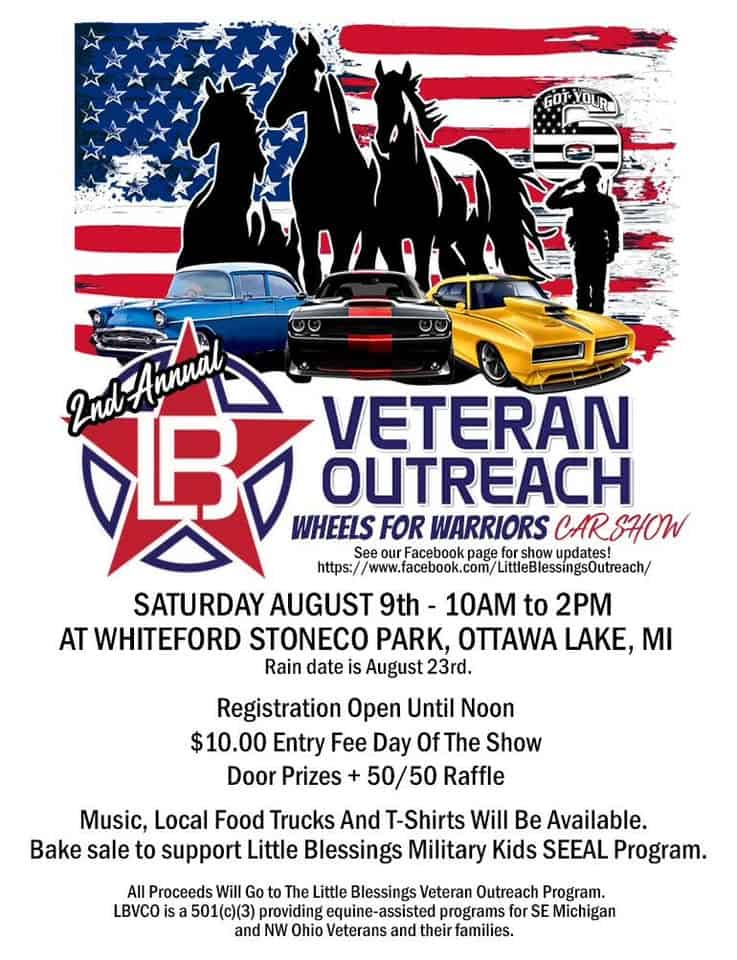 2nd Annual Wheels for Warriors Car Show event at 7921 Summerfield Rd in Lambertville, MI on August 9, 2025