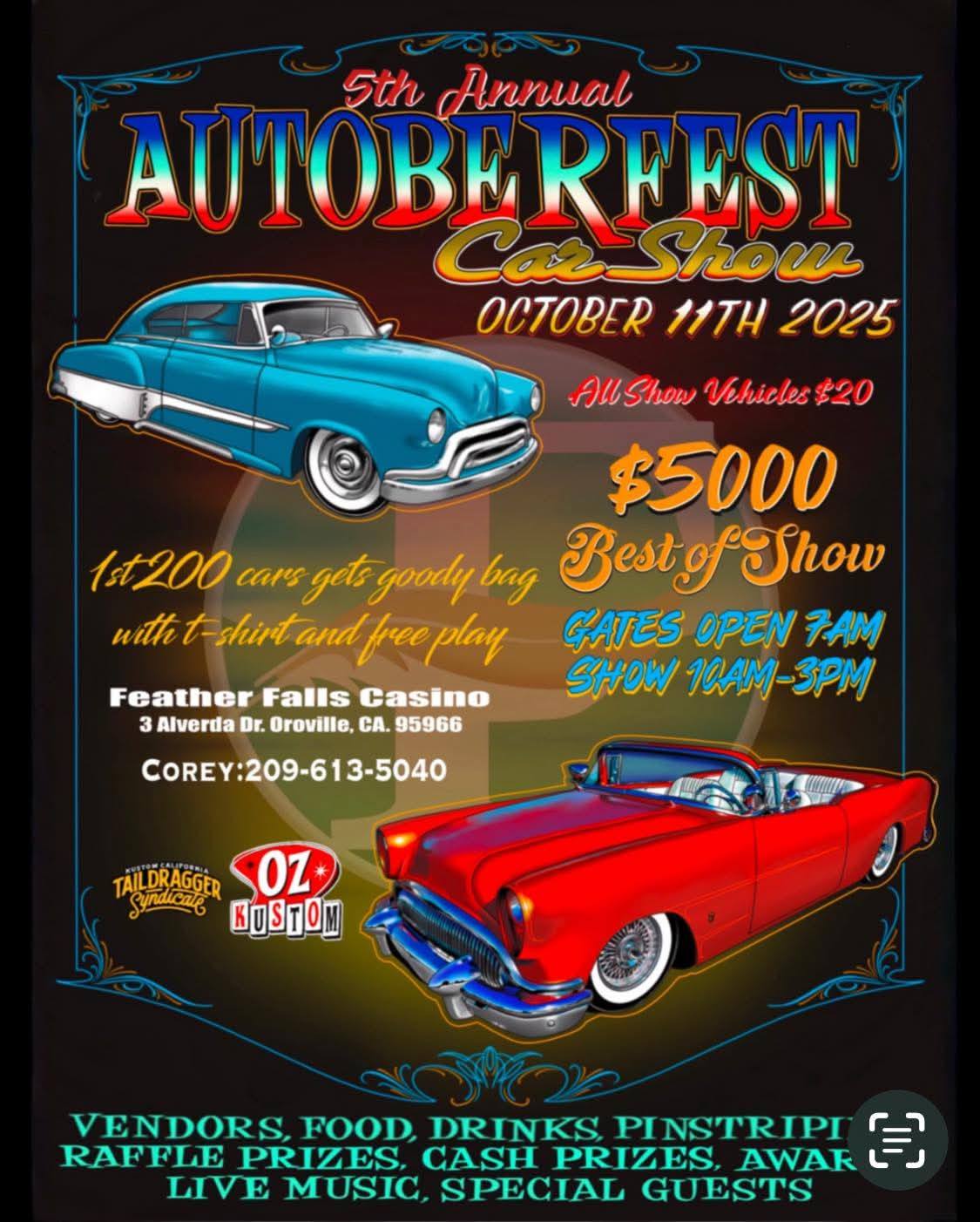 5th Annual Autoberfest Car Show event at Feather Falls Casino in Oroville, CA on October 11, 2025