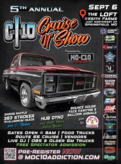 5th Annual C10 Cruise ‘N Show event at 4843 N Farm Road 53 in Ash Grove, MO on September 6, 2025