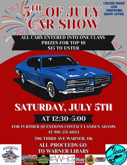 5th of July Car Show event at Twisted Mind in Warner, OK on July 5, 2025
