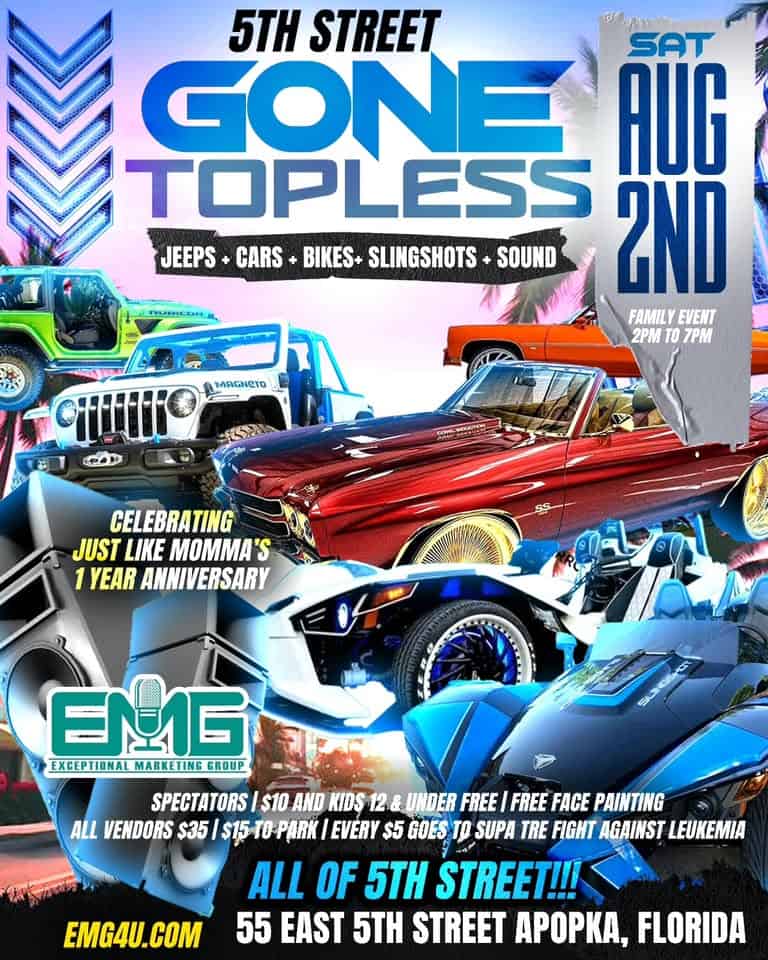 5th Street Goes Topless  Jeep + Car Show event at 55 E 5Th St in Apopka, FL on August 2, 2025