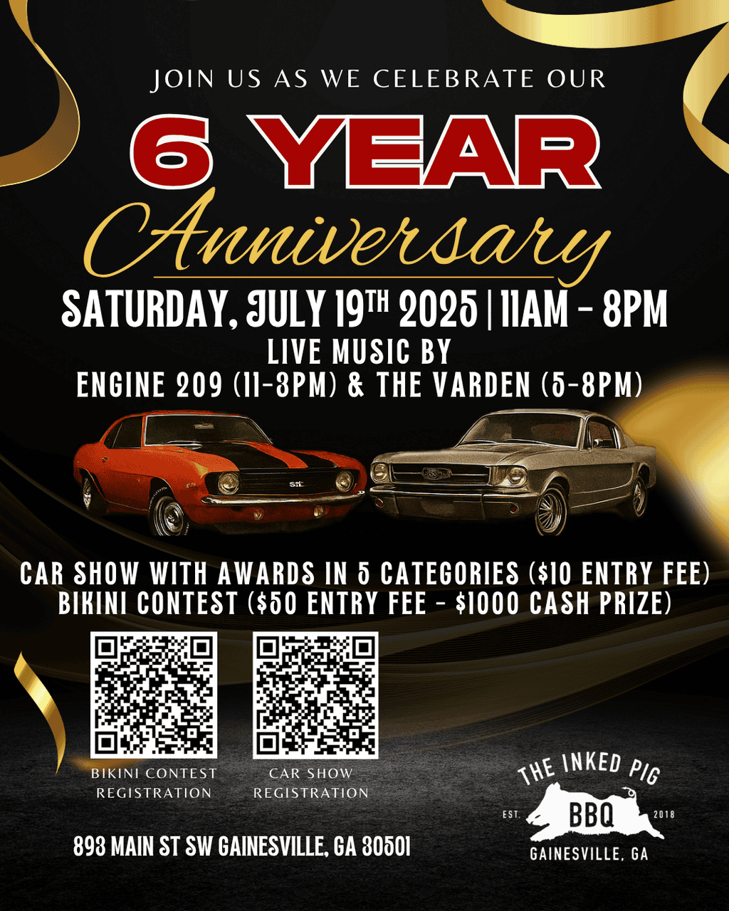 6 Year Anniversary Celebration event at The Inked Pig in Gainesville, GA on July 19, 2025