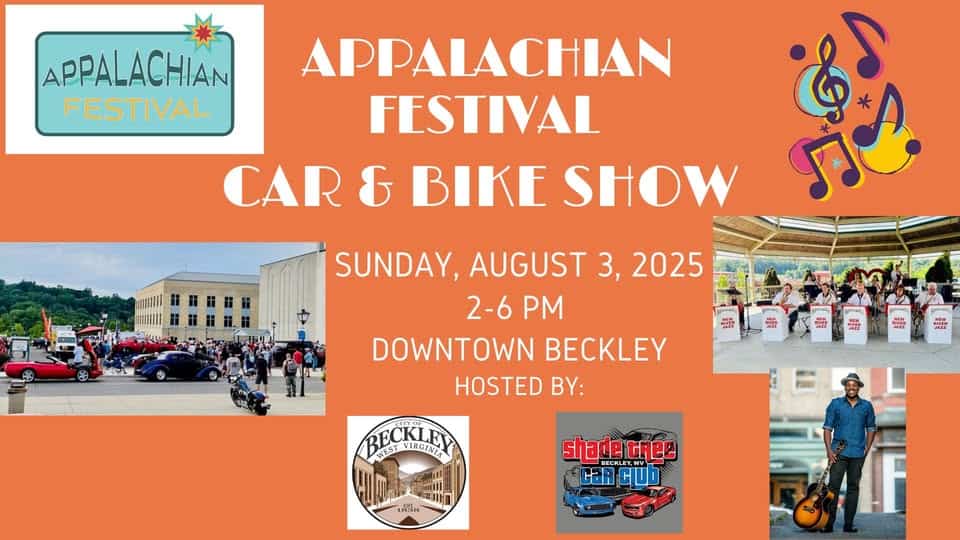 Appalachian Festival Car and Bike Show event at Word Park in Beckley, WV on August 3, 2025