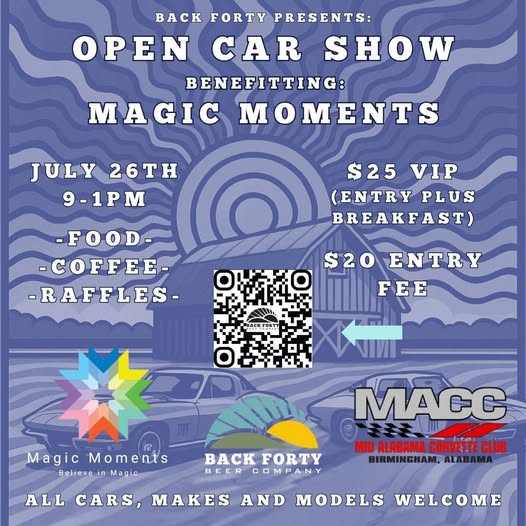 Back Forty Presents: Open Car Show event at Back Forty Beer Company in Birmingham, AL on July 26, 2025