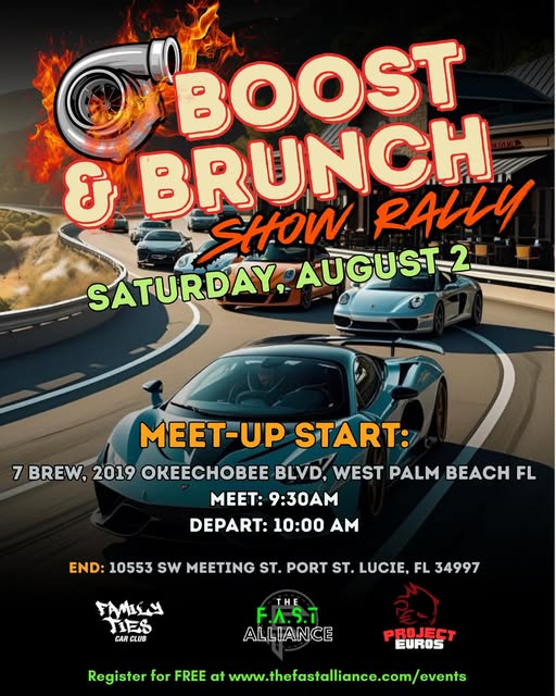 Boost & Brunch Show Rally event at 7 Brew in West Palm Beach, FL on August 2, 2025