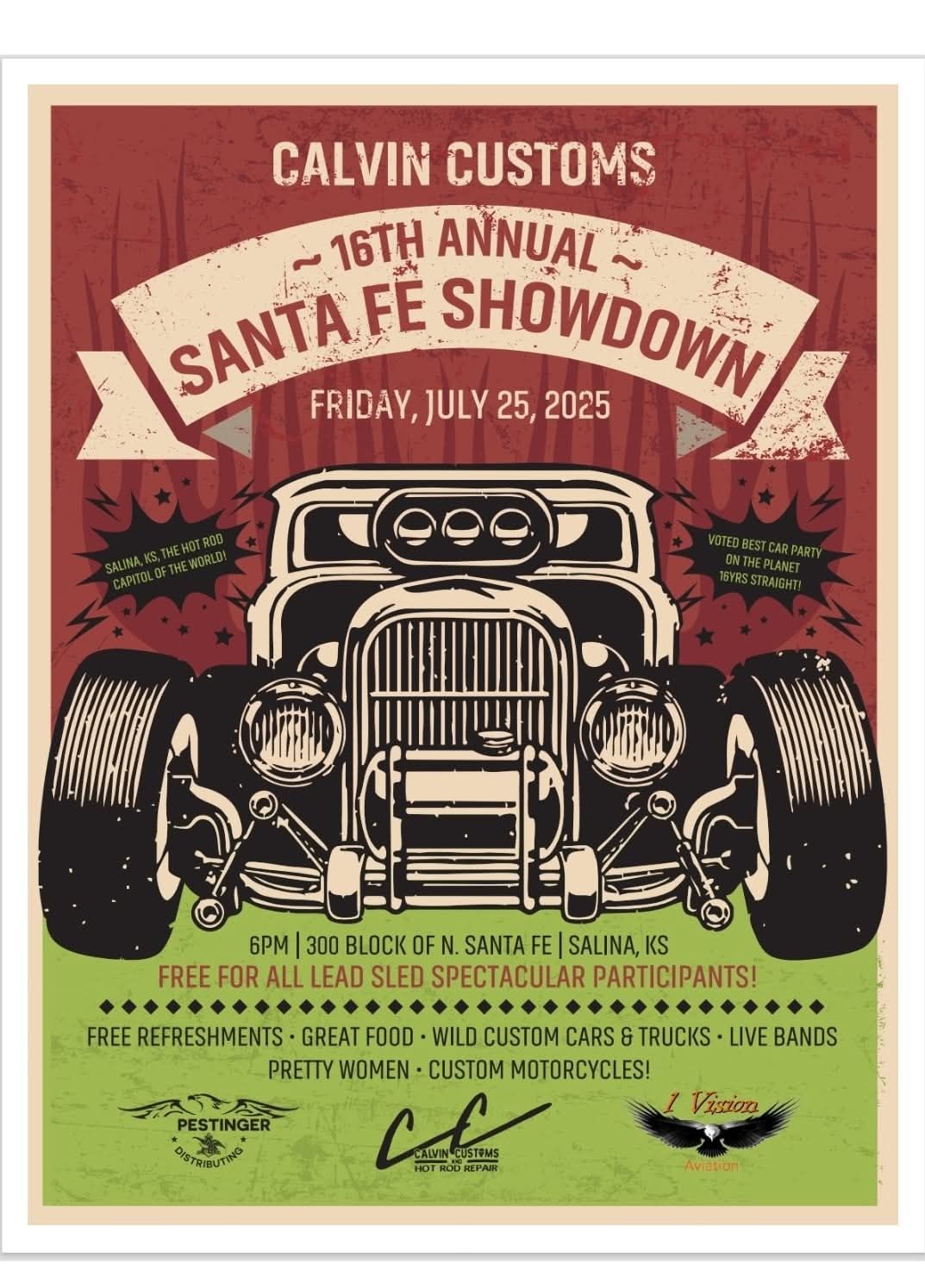 Calvin Customs 16th Annual Santa Fe Showdown event at 300 Block of N. Santa Fe in Salina, KS on July 25, 2025