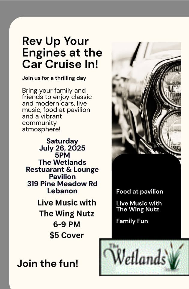 Car Cruise in and live music with The Wing Nutz event at 319 Pine Meadow Rd in Lebanon, PA on July 26, 2025
