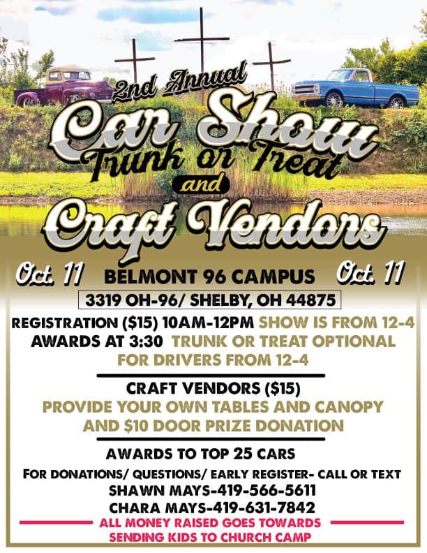 Car Show w/ Trunk or Treat and Craft Show event at 3319 Oh-96 in Shelby, OH on October 11, 2025