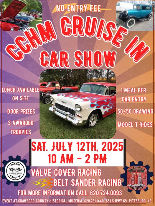 CCHM Cruise In event at Crawford County Historical Museum in Pittsburg, KS on July 12, 2025