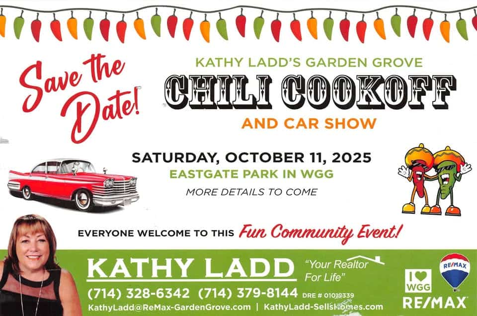 Chili Cook off and Car show event at 12001 St Mark St in Garden Grove, CA on October 11, 2025