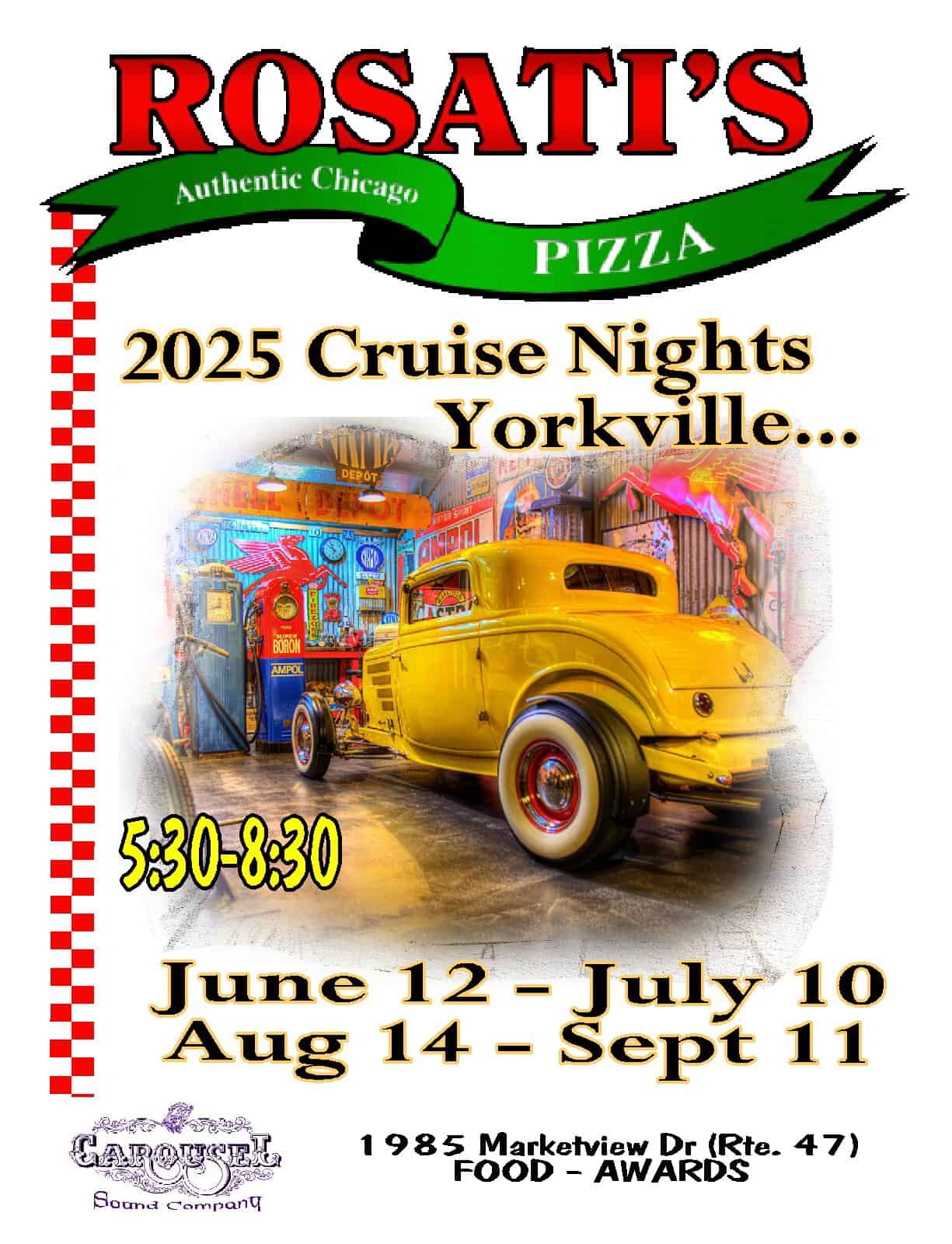Cruise Nights Yorkville event at Rosati's Pizza in Yorkville, IL on June 12, 2025