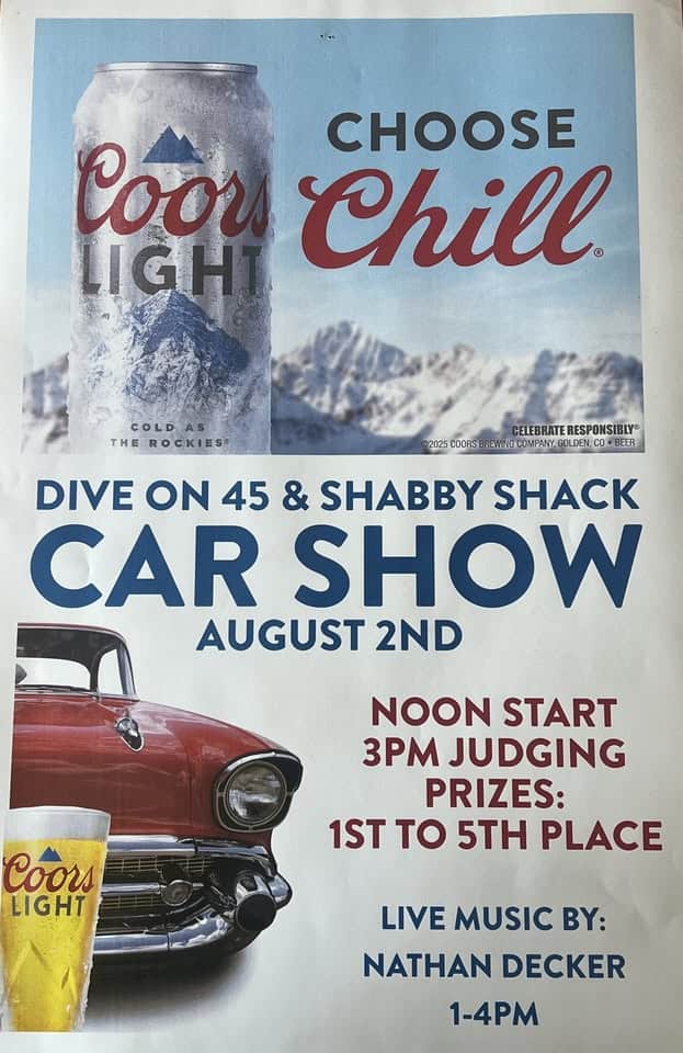 Dive on 45 & Shabby Shack Car Show event at 717 Us-45 in Pelican Lake, WI on August 2, 2025