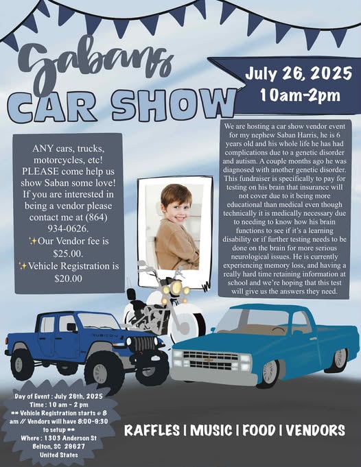 Sabans Car Show event at Sabans Car Show in Belton, SC on July 26, 2025