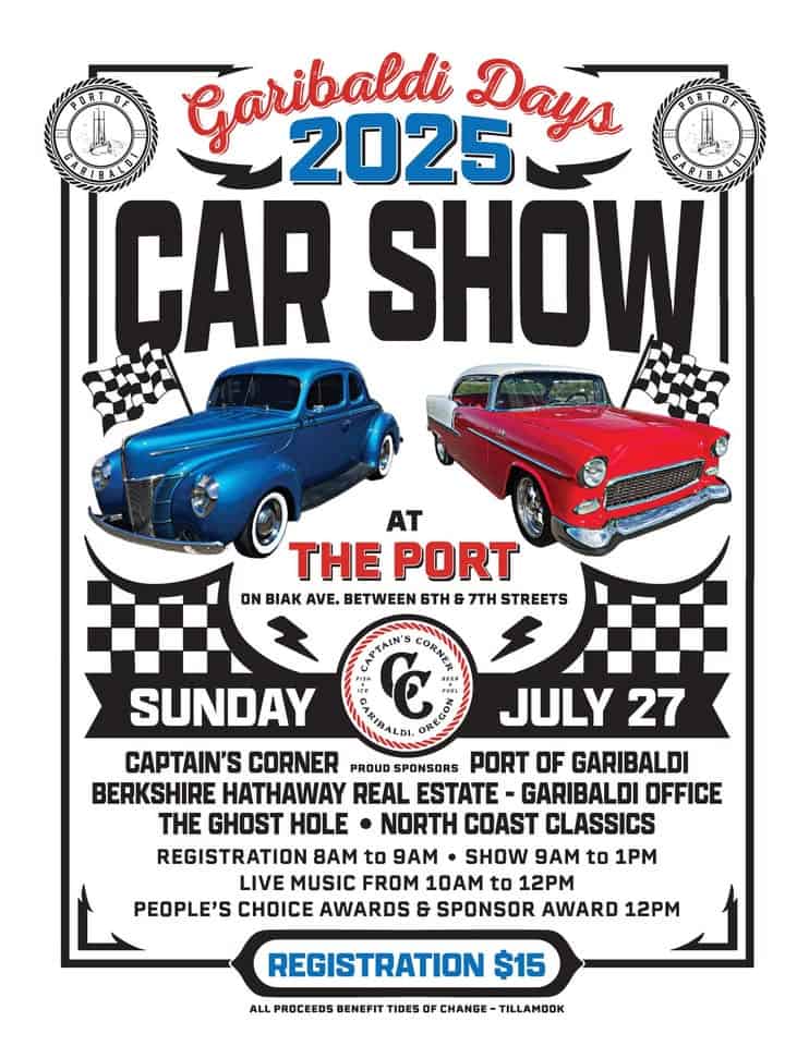 Garibaldi Days Car Show at the Port of Garibaldi! Registration at 8am with show from 9am - 1pm. event at 604 Biak Ave in Garibaldi, OR on July 27, 2025