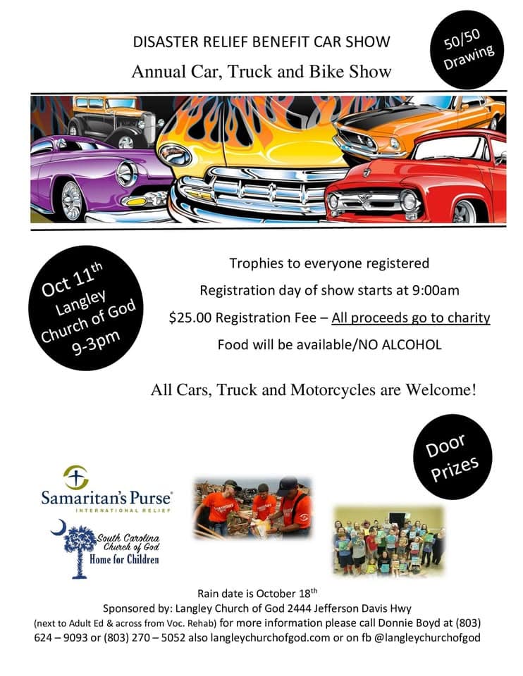 HFC & Disaster Relief Car Show event at 2444 Us-1 in Graniteville, SC on October 11, 2025
