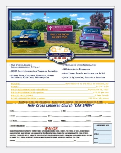 Holy Cross Fall Car Show event at Holy Cross Lutheran Church in Warren, MI on September 28, 2025