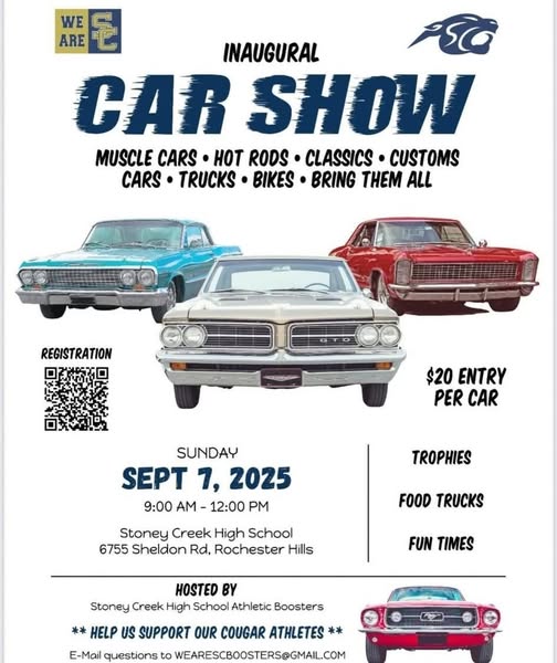 Inaugural Car Show event at Stoney Creek High School in Rochester Hills, MI on September 7, 2025