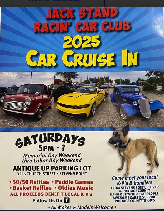 Jack Stand Racin Car Club 2025 Car Cruise In event at Antique Up Parking Lot in Stevens Point, WI on May 24, 2025