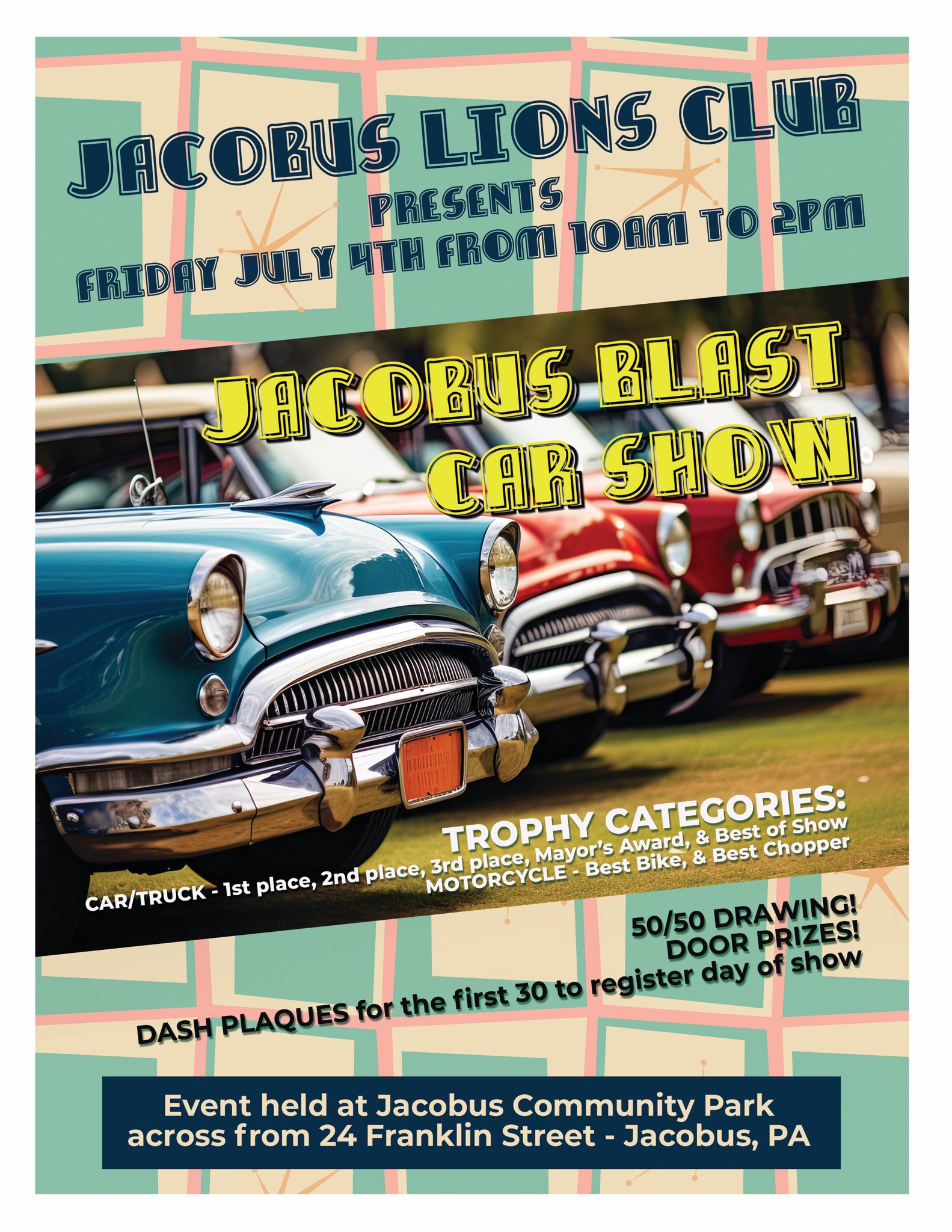 Jacobus Blast Car Show event at Jacobus Community Park in Jacobus, PA on July 4, 2025