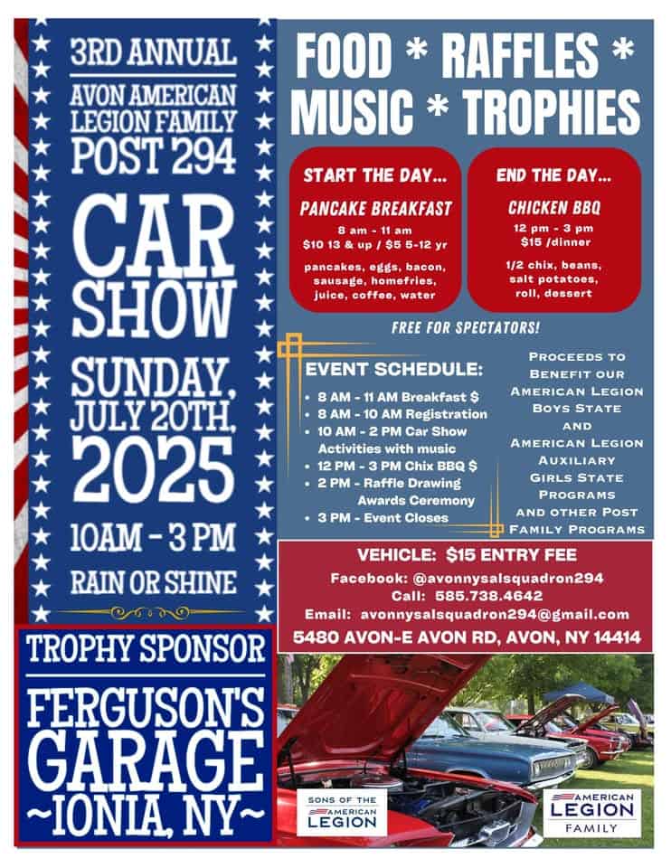 July Chicken BBQ at the Legion Car Show event at 5480 Avon Avon Rd in Avon, NY on July 20, 2025