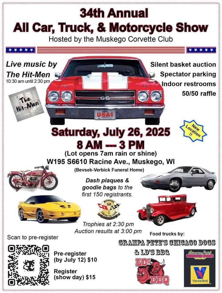 MCC All Car, Truck and Motorcycle Show event at W195S6610 Racine Ave in Muskego, WI on July 26, 2025