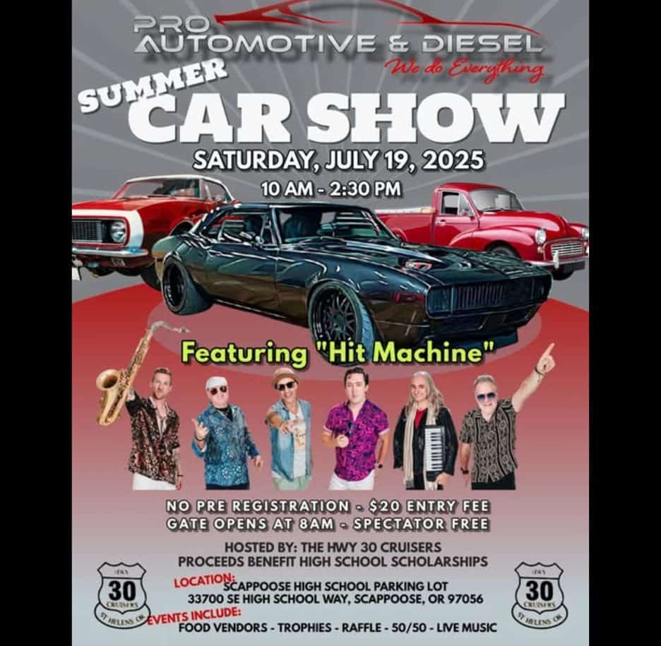 PAD Annual Car Show event at 33700 Se High School Way in Scappoose, OR on July 19, 2025