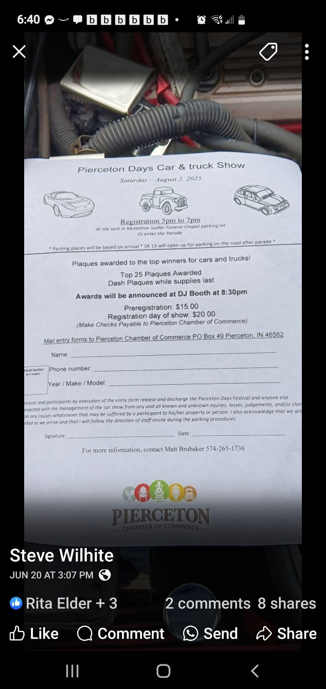 Pierceton Days Car & Truck Show event at McHatton Sadler Funeral Chapel Parking Lot in Pierceton, IN on August 2, 2025