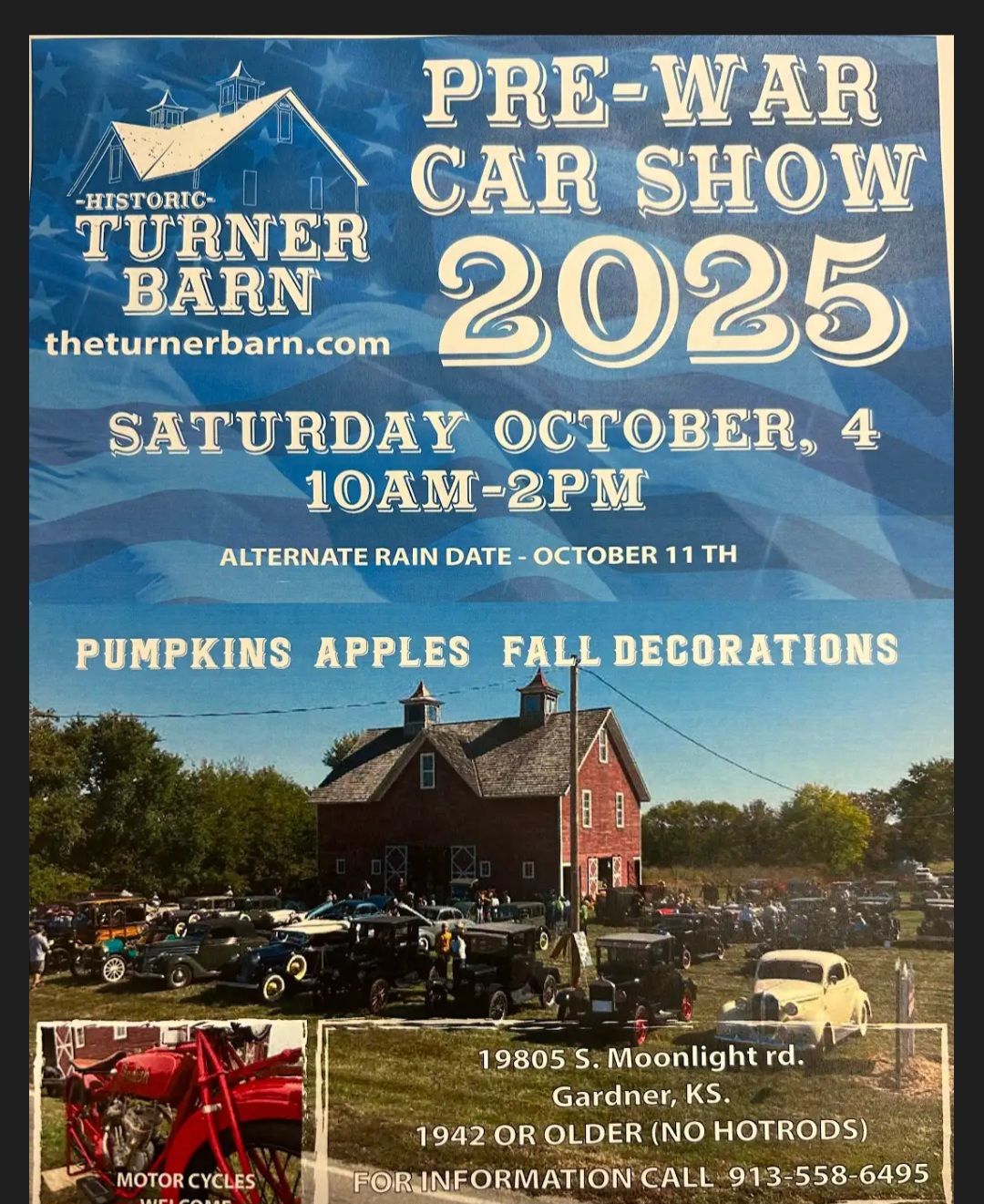 Pre-War Car Show 2025 event at Turner Barn in Gardner, KS on October 4, 2025