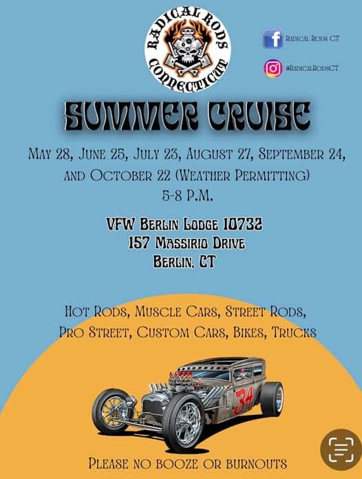 Radical Rods CT Summer Cruise event at VFW Berlin Lodge 10732 in Berlin, CT on May 28, 2025