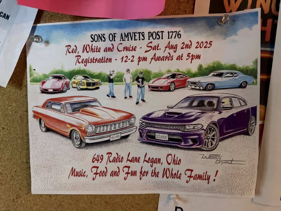 Red, White, and Cruise Car Show event at 649 Radio Ln in Logan, OH on August 2, 2025
