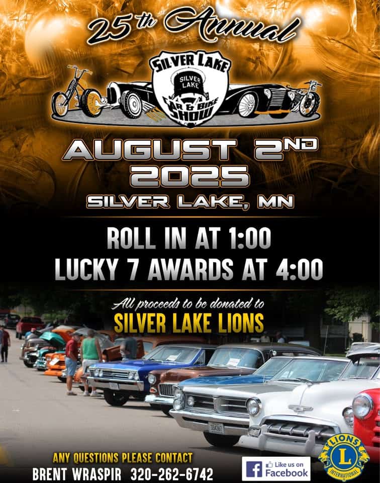 Silver Lake Car Show event at 600 Main St W in Silver Lake, MN on August 2, 2025