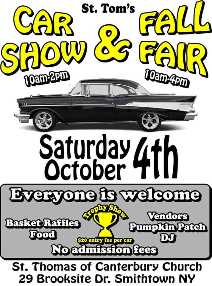 St. Tom's 5th Annual Car Show event at 29 Brooksite Dr in Smithtown, NY on October 4, 2025