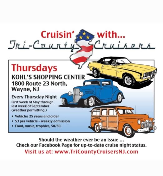 Tri-County Cruisers Thursday Night Cruise event at Kohl's Shopping Center in Wayne, NJ on May 2, 2025