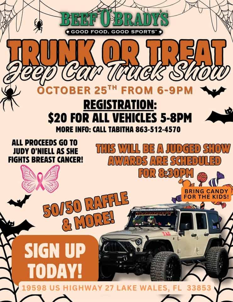 Trunk or Treat Jeep, Car and Truck Show at Beef’s! event at 540 W Central Ave in Lake Wales, FL on October 25, 2025