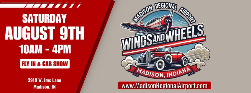 Wings and Wheels 2025 event at 3919 W Ims Ln in Madison, IN on August 9, 2025