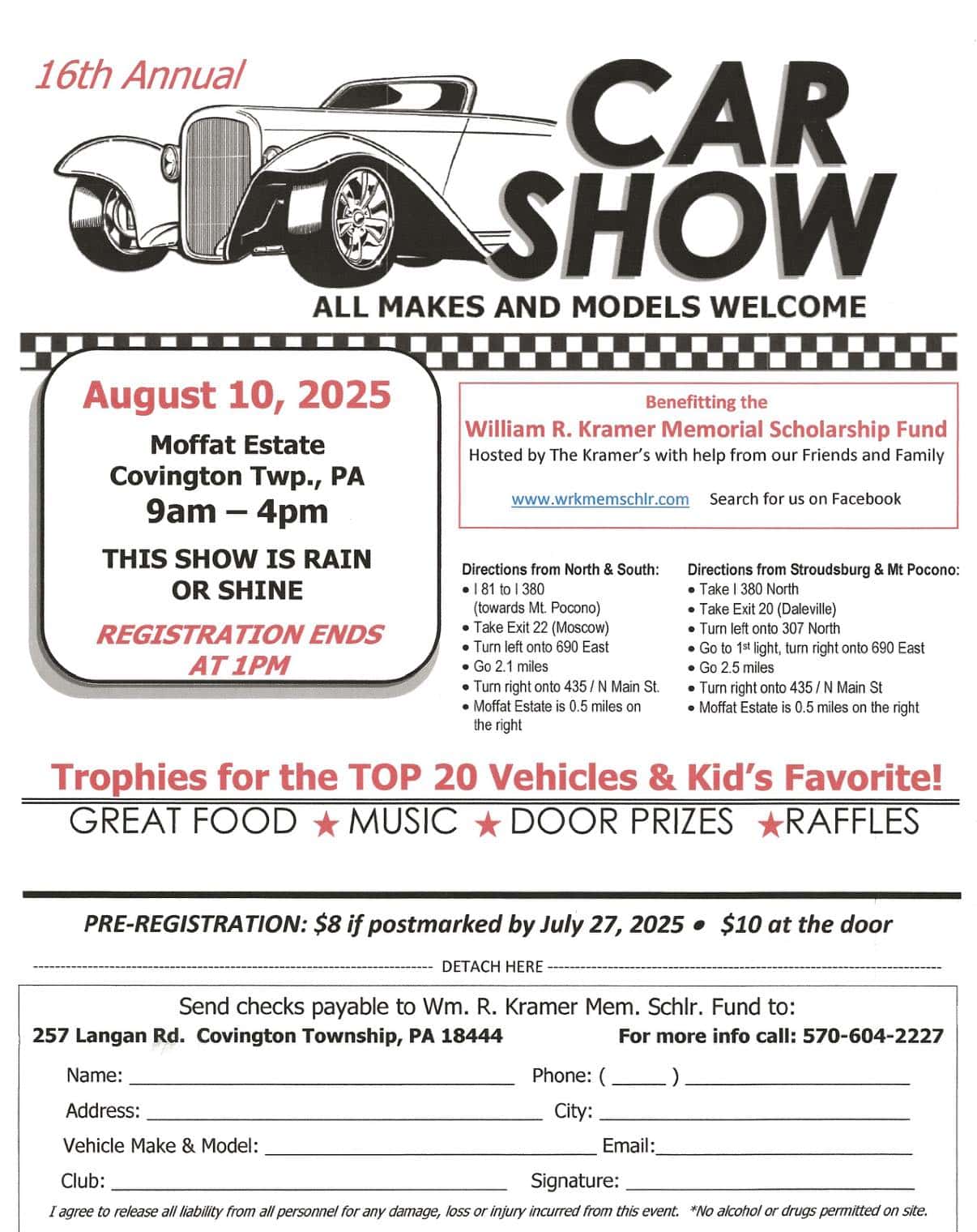 16th Annual Car Show event at Moffat Estate in Covington Township, PA on August 10, 2025