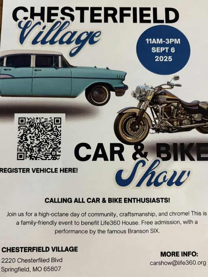 2nd Annual Chesterfield Village Car and Bike Show event at 2220 W Chesterfield Blvd in Springfield, MO on September 6, 2025