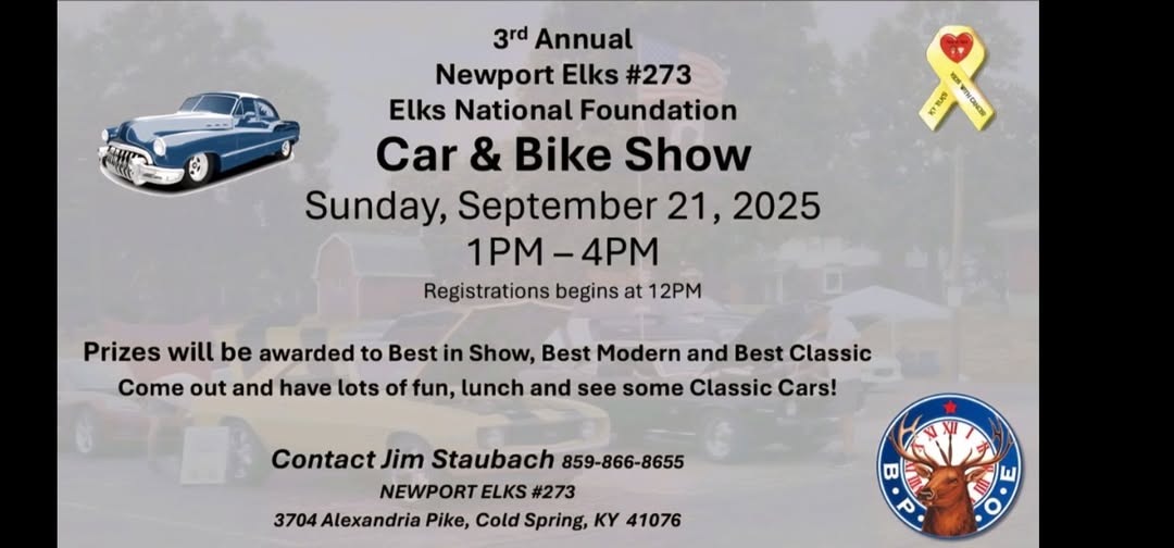 3rd Annual Newport Elks #273 Elks National Foundation Car & Bike Show event at Newport Elks #273 in Cold Spring, KY on September 21, 2025