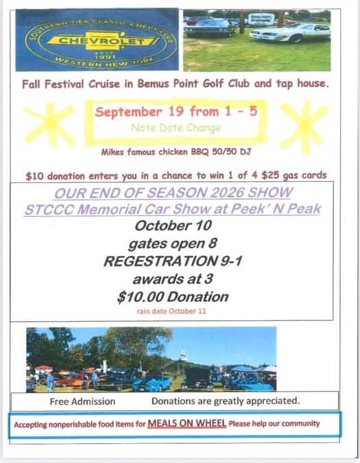 Classic Car & Motocycle Cruise-In at The Bemus Point Golf Club & Tap House Fall Fest Weekend car show in Bemus Point, NY