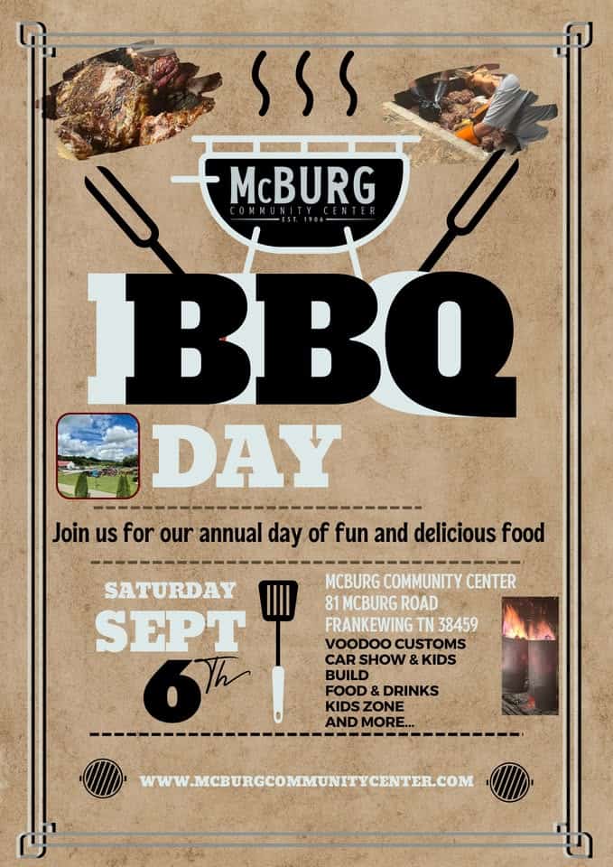 Annual BBQ Day & Voodoo Customs Car Show event at 81 Mcburg Rd in Frankewing, TN on September 6, 2025