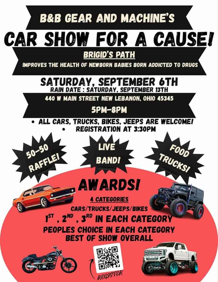 B&B Gear & Machines Car Show Benefit event at 440 Dayton Eaton Pike in New Lebanon, OH on September 6, 2025