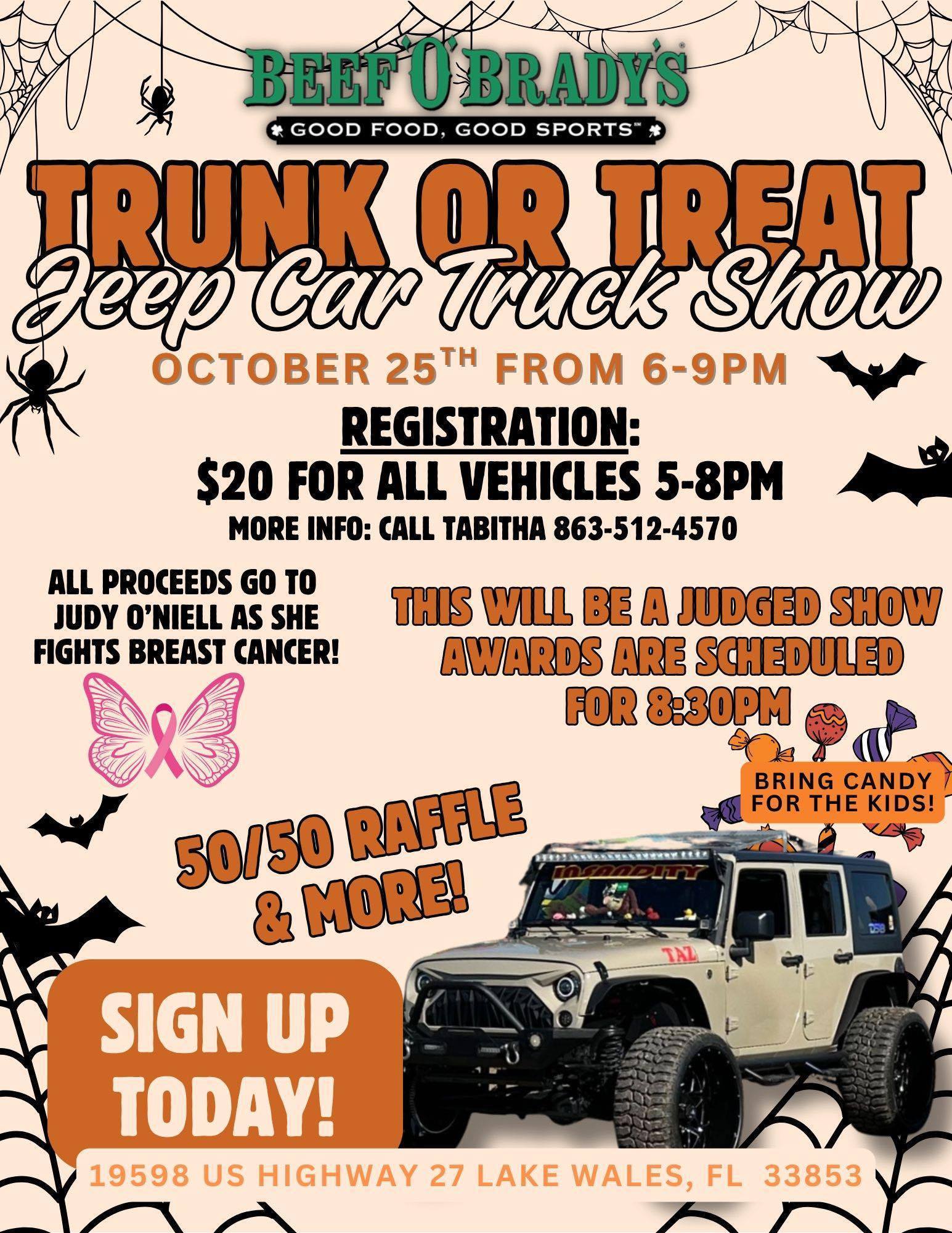 Beef U Brady's Trunk Or Treat Jeep Car Truck Show event at Beef U Brady's in Lake Wales, FL on October 25, 2025