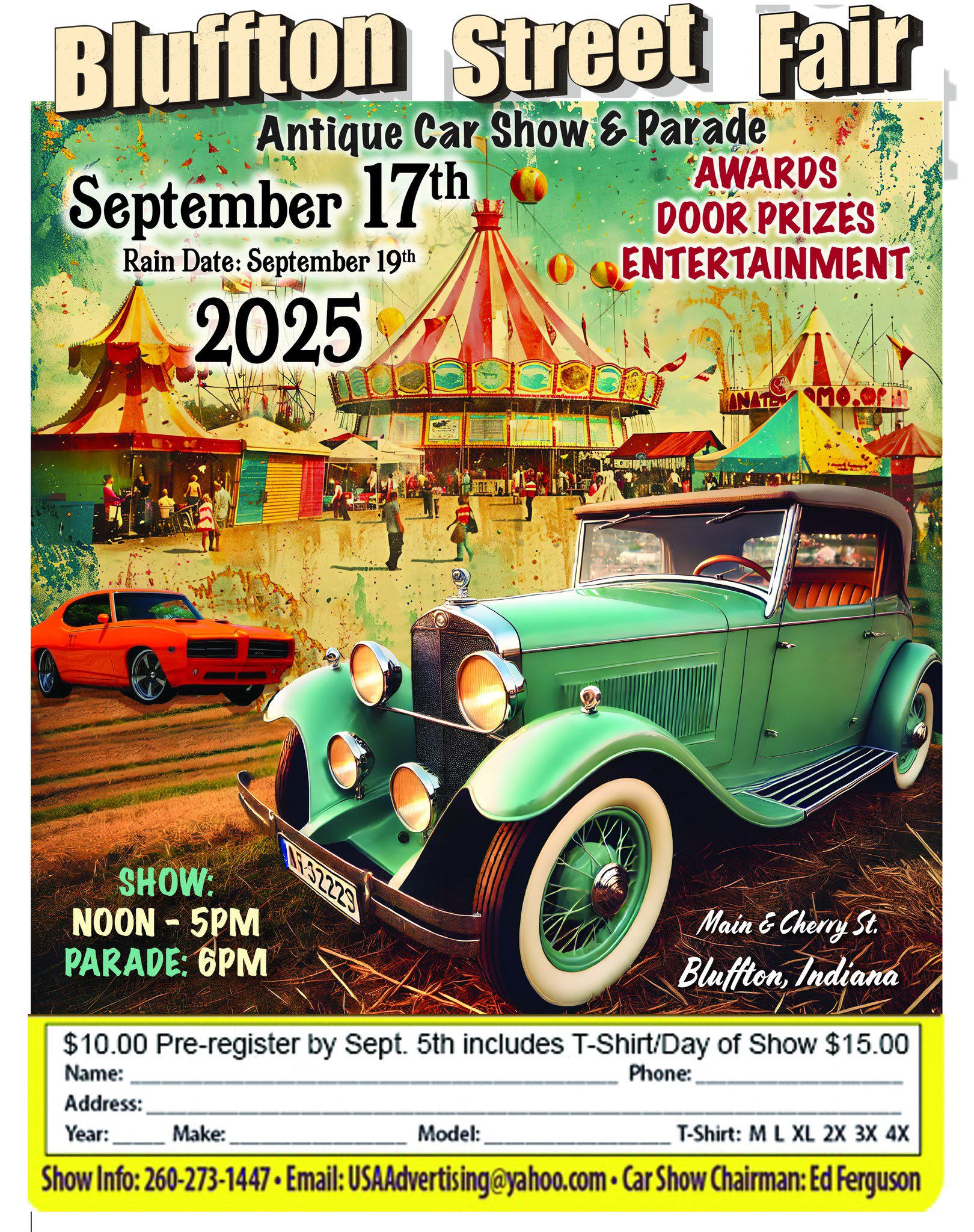 Bluffton Street Fair Antique Car Show & Parade event at Main & Cherry St. in Bluffton, IN on September 17, 2025